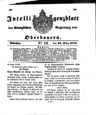 Intelligenzblatt der Königlichen Regierung von Oberbayern (Münchner Intelligenzblatt) Freitag 20. März 1846