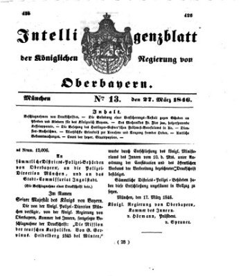 Intelligenzblatt der Königlichen Regierung von Oberbayern (Münchner Intelligenzblatt) Freitag 27. März 1846