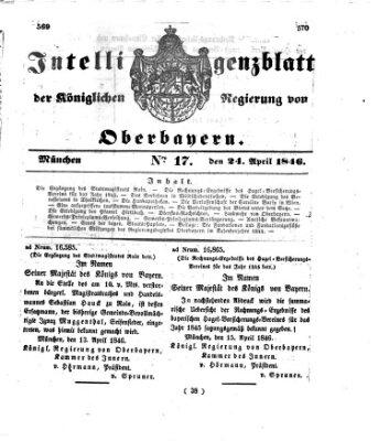 Intelligenzblatt der Königlichen Regierung von Oberbayern (Münchner Intelligenzblatt) Freitag 24. April 1846