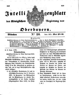 Intelligenzblatt der Königlichen Regierung von Oberbayern (Münchner Intelligenzblatt) Freitag 15. Mai 1846