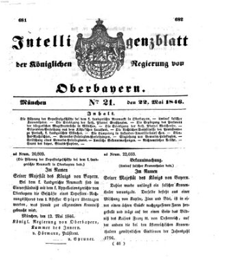 Intelligenzblatt der Königlichen Regierung von Oberbayern (Münchner Intelligenzblatt) Freitag 22. Mai 1846