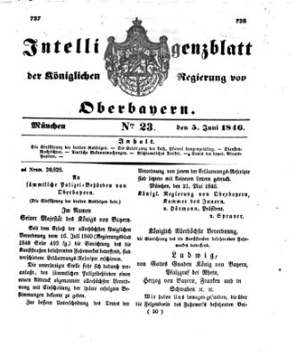 Intelligenzblatt der Königlichen Regierung von Oberbayern (Münchner Intelligenzblatt) Freitag 5. Juni 1846