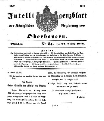 Intelligenzblatt der Königlichen Regierung von Oberbayern (Münchner Intelligenzblatt) Freitag 21. August 1846