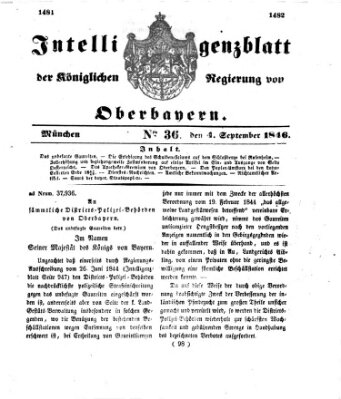 Intelligenzblatt der Königlichen Regierung von Oberbayern (Münchner Intelligenzblatt) Freitag 4. September 1846