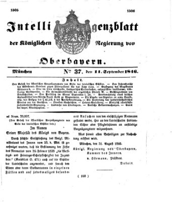 Intelligenzblatt der Königlichen Regierung von Oberbayern (Münchner Intelligenzblatt) Freitag 11. September 1846