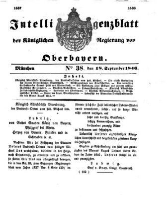 Intelligenzblatt der Königlichen Regierung von Oberbayern (Münchner Intelligenzblatt) Freitag 18. September 1846