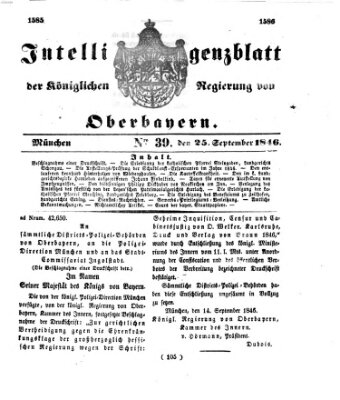 Intelligenzblatt der Königlichen Regierung von Oberbayern (Münchner Intelligenzblatt) Freitag 25. September 1846