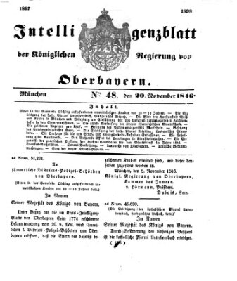 Intelligenzblatt der Königlichen Regierung von Oberbayern (Münchner Intelligenzblatt) Freitag 20. November 1846