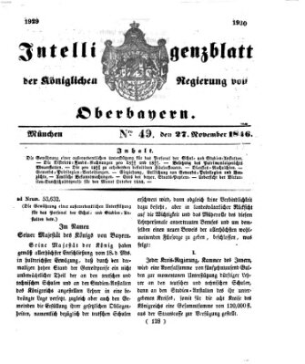 Intelligenzblatt der Königlichen Regierung von Oberbayern (Münchner Intelligenzblatt) Freitag 27. November 1846