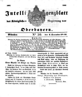 Intelligenzblatt der Königlichen Regierung von Oberbayern (Münchner Intelligenzblatt) Freitag 4. Dezember 1846