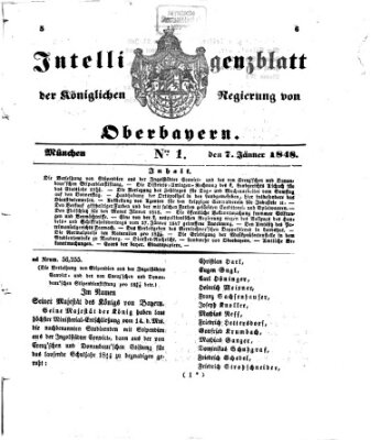 Intelligenzblatt der Königlichen Regierung von Oberbayern (Münchner Intelligenzblatt) Freitag 7. Januar 1848