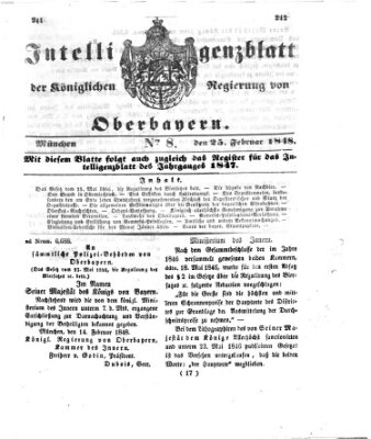 Intelligenzblatt der Königlichen Regierung von Oberbayern (Münchner Intelligenzblatt) Freitag 25. Februar 1848