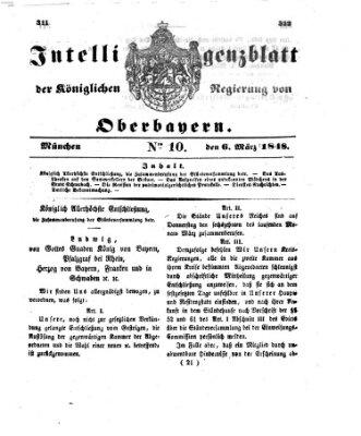 Intelligenzblatt der Königlichen Regierung von Oberbayern (Münchner Intelligenzblatt) Montag 6. März 1848