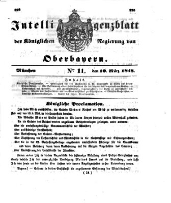 Intelligenzblatt der Königlichen Regierung von Oberbayern (Münchner Intelligenzblatt) Freitag 10. März 1848