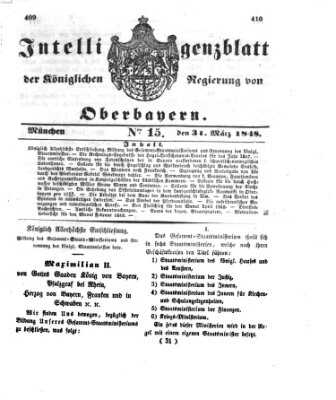 Intelligenzblatt der Königlichen Regierung von Oberbayern (Münchner Intelligenzblatt) Freitag 31. März 1848