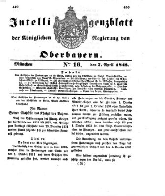 Intelligenzblatt der Königlichen Regierung von Oberbayern (Münchner Intelligenzblatt) Freitag 7. April 1848