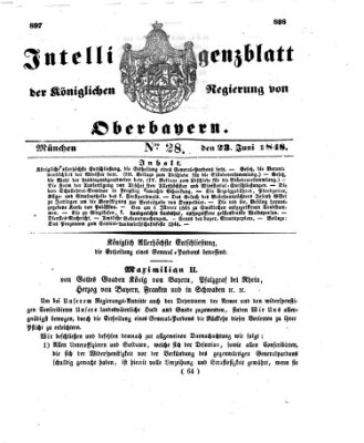 Intelligenzblatt der Königlichen Regierung von Oberbayern (Münchner Intelligenzblatt) Freitag 23. Juni 1848