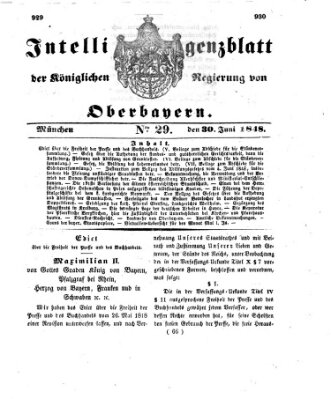 Intelligenzblatt der Königlichen Regierung von Oberbayern (Münchner Intelligenzblatt) Freitag 30. Juni 1848