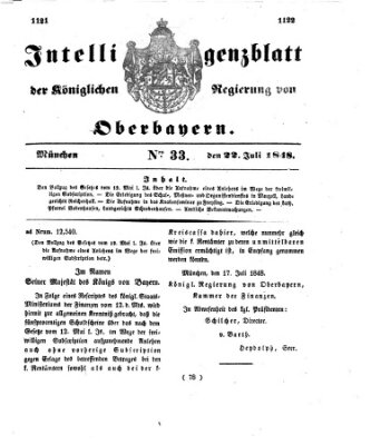 Intelligenzblatt der Königlichen Regierung von Oberbayern (Münchner Intelligenzblatt) Samstag 22. Juli 1848