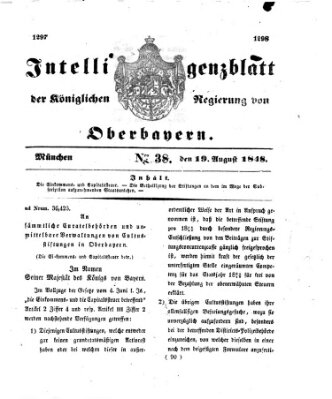 Intelligenzblatt der Königlichen Regierung von Oberbayern (Münchner Intelligenzblatt) Samstag 19. August 1848