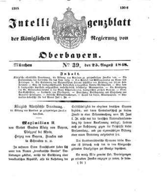 Intelligenzblatt der Königlichen Regierung von Oberbayern (Münchner Intelligenzblatt) Freitag 25. August 1848