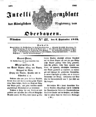 Intelligenzblatt der Königlichen Regierung von Oberbayern (Münchner Intelligenzblatt) Montag 4. September 1848