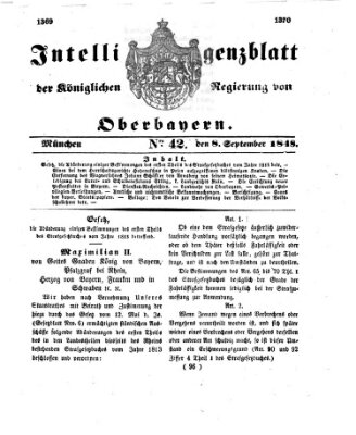 Intelligenzblatt der Königlichen Regierung von Oberbayern (Münchner Intelligenzblatt) Freitag 8. September 1848