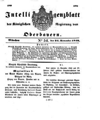 Intelligenzblatt der Königlichen Regierung von Oberbayern (Münchner Intelligenzblatt) Freitag 24. November 1848