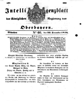 Intelligenzblatt der Königlichen Regierung von Oberbayern (Münchner Intelligenzblatt) Freitag 22. Dezember 1848