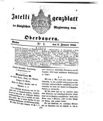 Intelligenzblatt der Königlichen Regierung von Oberbayern (Münchner Intelligenzblatt) Freitag 7. Januar 1853