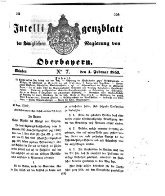 Intelligenzblatt der Königlichen Regierung von Oberbayern (Münchner Intelligenzblatt) Freitag 4. Februar 1853