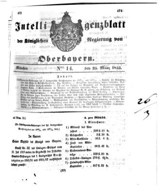 Intelligenzblatt der Königlichen Regierung von Oberbayern (Münchner Intelligenzblatt) Freitag 25. März 1853