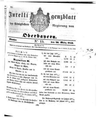 Intelligenzblatt der Königlichen Regierung von Oberbayern (Münchner Intelligenzblatt) Samstag 26. März 1853