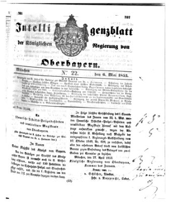 Intelligenzblatt der Königlichen Regierung von Oberbayern (Münchner Intelligenzblatt) Freitag 6. Mai 1853