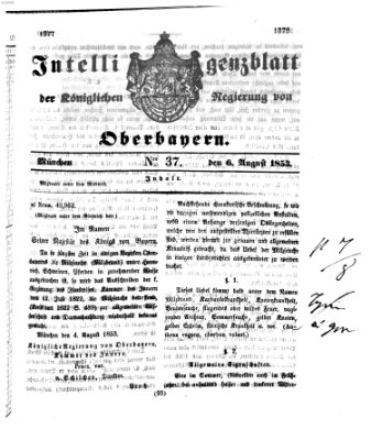 Intelligenzblatt der Königlichen Regierung von Oberbayern (Münchner Intelligenzblatt) Samstag 6. August 1853