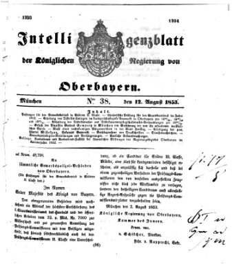 Intelligenzblatt der Königlichen Regierung von Oberbayern (Münchner Intelligenzblatt) Freitag 12. August 1853