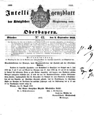 Intelligenzblatt der Königlichen Regierung von Oberbayern (Münchner Intelligenzblatt) Freitag 2. September 1853