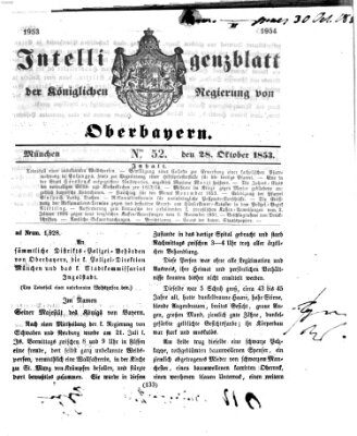 Intelligenzblatt der Königlichen Regierung von Oberbayern (Münchner Intelligenzblatt) Freitag 28. Oktober 1853