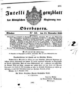 Intelligenzblatt der Königlichen Regierung von Oberbayern (Münchner Intelligenzblatt) Freitag 18. November 1853