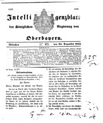 Intelligenzblatt der Königlichen Regierung von Oberbayern (Münchner Intelligenzblatt) Freitag 23. Dezember 1853