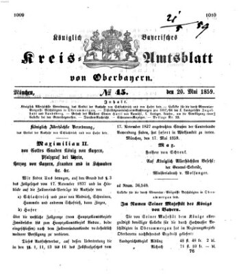 Königlich-bayerisches Kreis-Amtsblatt von Oberbayern (Münchner Intelligenzblatt) Freitag 20. Mai 1859