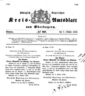 Königlich-bayerisches Kreis-Amtsblatt von Oberbayern (Münchner Intelligenzblatt) Freitag 7. Oktober 1859