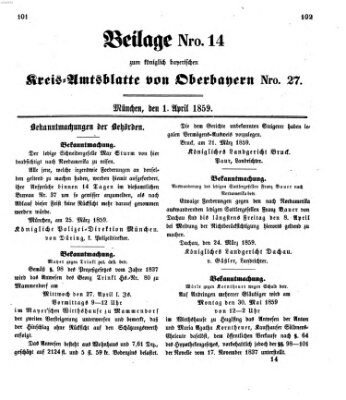 Königlich-bayerisches Kreis-Amtsblatt von Oberbayern (Münchner Intelligenzblatt) Freitag 1. April 1859