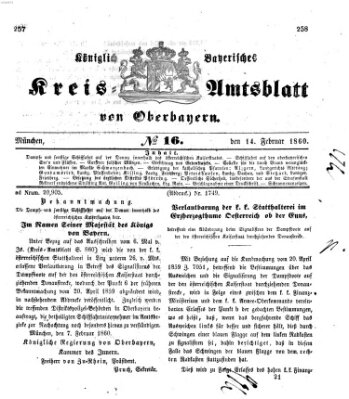 Königlich-bayerisches Kreis-Amtsblatt von Oberbayern (Münchner Intelligenzblatt) Dienstag 14. Februar 1860