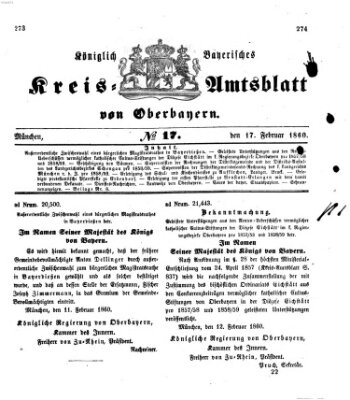 Königlich-bayerisches Kreis-Amtsblatt von Oberbayern (Münchner Intelligenzblatt) Freitag 17. Februar 1860