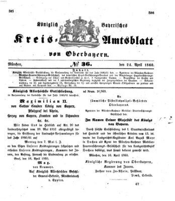 Königlich-bayerisches Kreis-Amtsblatt von Oberbayern (Münchner Intelligenzblatt) Dienstag 24. April 1860