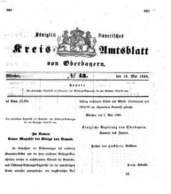 Königlich-bayerisches Kreis-Amtsblatt von Oberbayern (Münchner Intelligenzblatt) Mittwoch 16. Mai 1860