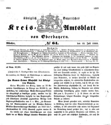 Königlich-bayerisches Kreis-Amtsblatt von Oberbayern (Münchner Intelligenzblatt) Freitag 13. Juli 1860