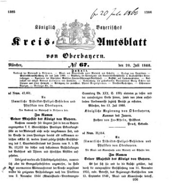 Königlich-bayerisches Kreis-Amtsblatt von Oberbayern (Münchner Intelligenzblatt) Freitag 20. Juli 1860