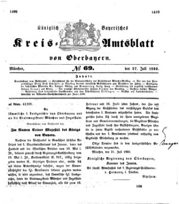 Königlich-bayerisches Kreis-Amtsblatt von Oberbayern (Münchner Intelligenzblatt) Freitag 27. Juli 1860